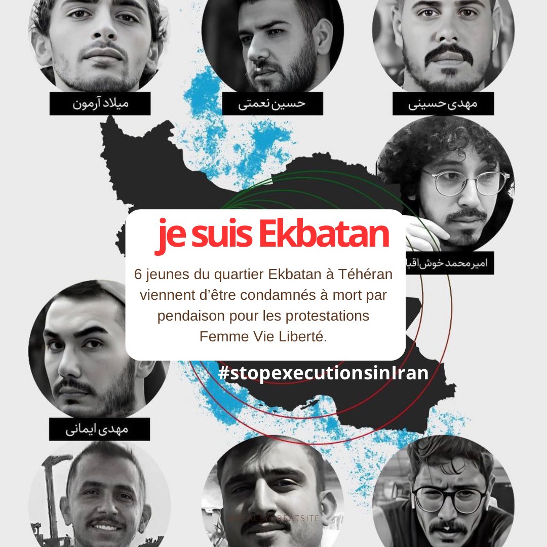 femmeazadi's tweet photo. Ces jeunes ne doivent pas mourir ! Ils doivent vivre ! Cette barbarie doit cesser ! Personne ne devrait finir pendu à une grue pour avoir réclamé la liberté ! Le silence du monde libre doit cesser !! Aidez nous à diffuser leurs visages , aidez nous à être la voix des « enfants d’ekbatan ». Milad Arman, Amir Khosheghbal, Hossein Nehmati, Navid Najaran, Alireza Kafaei et Alireza Barmazpournak ne doivent pas finir au bout d’une corde !! Hurlons ensemble que la jeunesse iranienne ne doit plus être massacré ! Khamenei et son régime criminel doivent disparaître ! #down_with_khamenei #irgcterrorists #jesuisekbatan