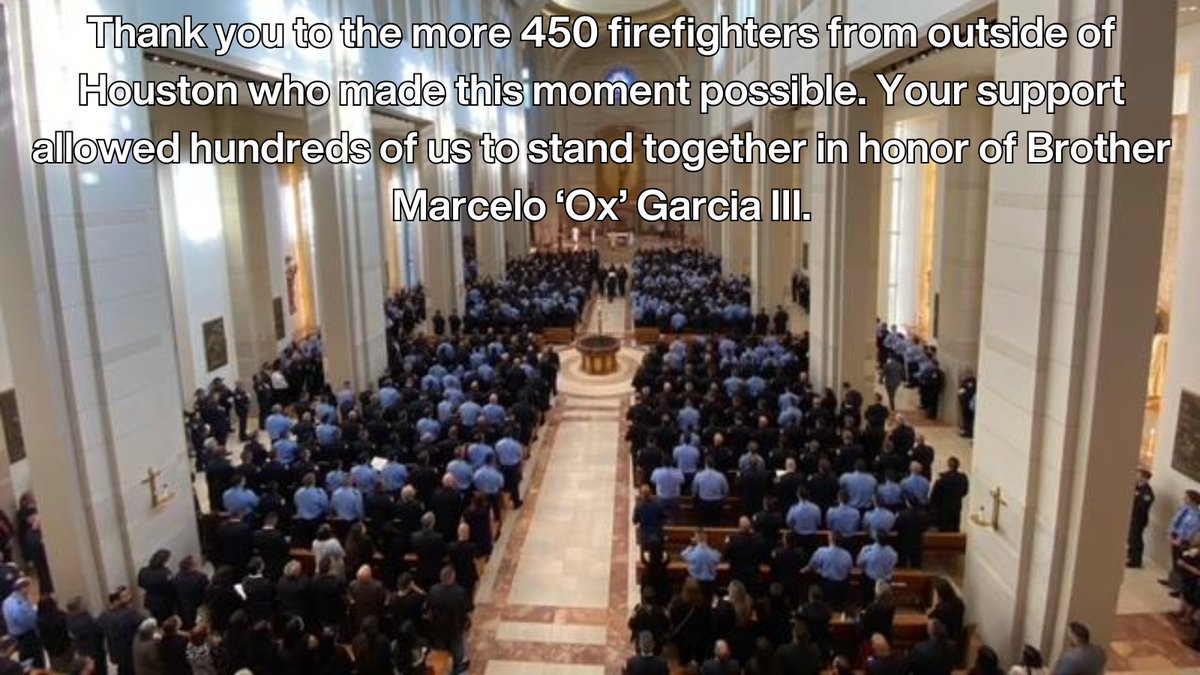 We are deeply grateful to the more than 450 firefighters from across Texas &amp; the nation who stepped in to staff Houston fire stations, allowing our brothers and sisters to honor and remember Brother Marcelo "Ox" Garcia III. Your service and solidarity mean the world to us.