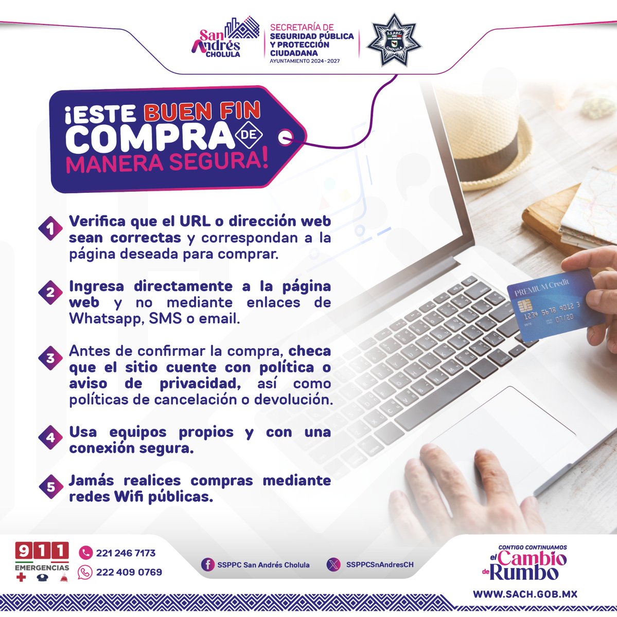 ComentanosPue's tweet image. 🔻Recomendaciones de la #SSPPC de San Andrés #cholula para este Buen Fin ✨️