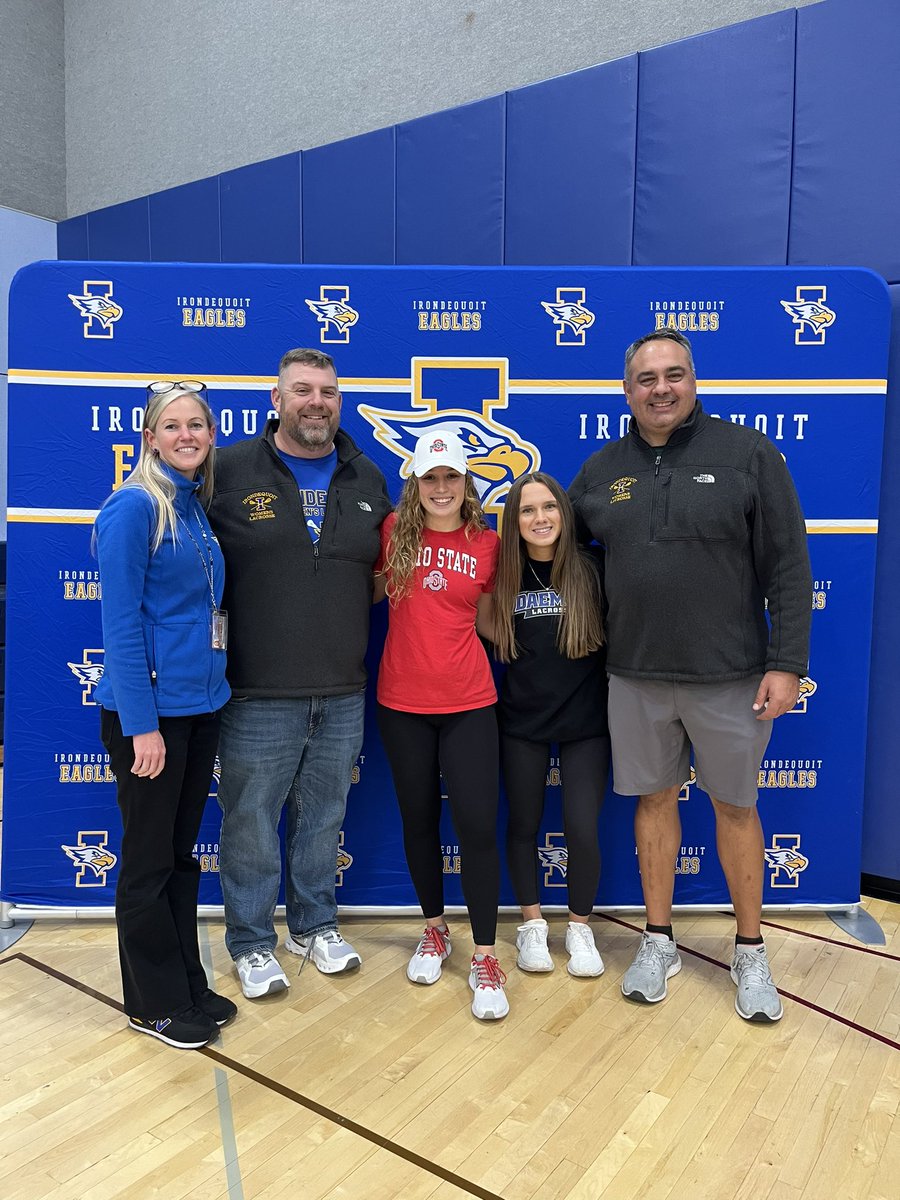 Congratulations to our <a href="/IHSWMNSLAX/">IHS WOMENS LACROSSE</a> Lady-Eagles Emma Francis signing with <a href="/OhioStateWLAX/">Ohio State Women’s LAX</a>  and Celia Young <a href="/DaemenWLAX/">Daemen Women’s Lacrosse</a> .    Great job ladies! <a href="/kls_natureED/">Kyra Stephenson</a> <a href="/WIEagles/">Irondequoit High School Athletics</a>