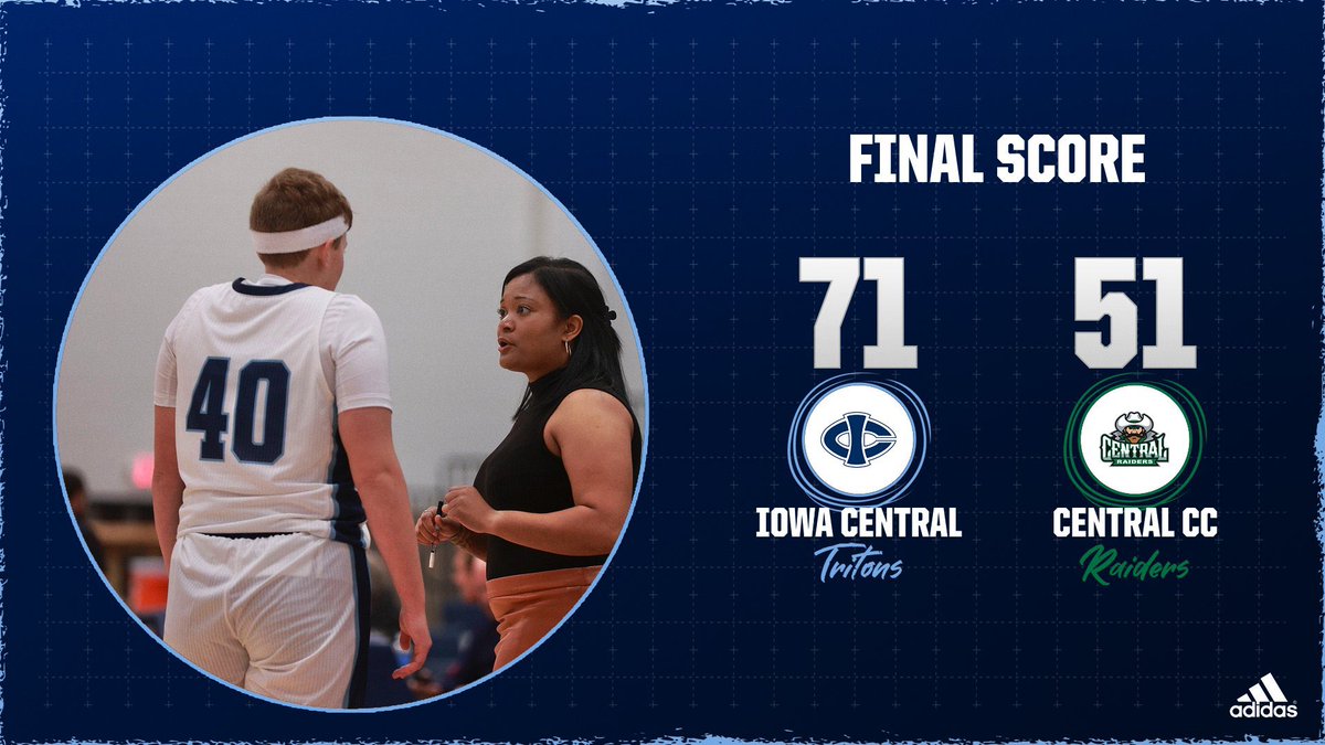 IowaCentralWBB's tweet photo. 𝒯𝓇𝒾𝓉𝑜𝓃𝓈 𝒲𝒾𝓃!!!
Iowa Central holds Central to 4 points in the 3rd en route to a 71-51 victory inside of Hodges Fieldhouse.
Tritons connected on 14-18 FTs and outrebounded the Raiders by 16!
#RTR 🔱 #WriteTheNextChapter https://t.co/RdIAw6gO02
