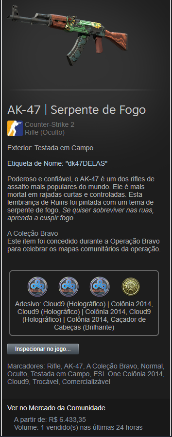 Salve rapaziada, estou vendendo minha FACA e AK do CS, quem tiver interesse ae da um salve!