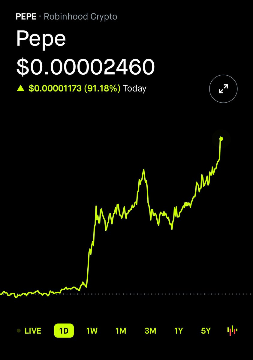 Retail and MM’s have spoken
$PEPE will be the prince of memes this cycle. 
$DOGE will remain king of memes
Pepe listed just today on both Robinhood and Coinbase
Ride the waves and this horse wins the race