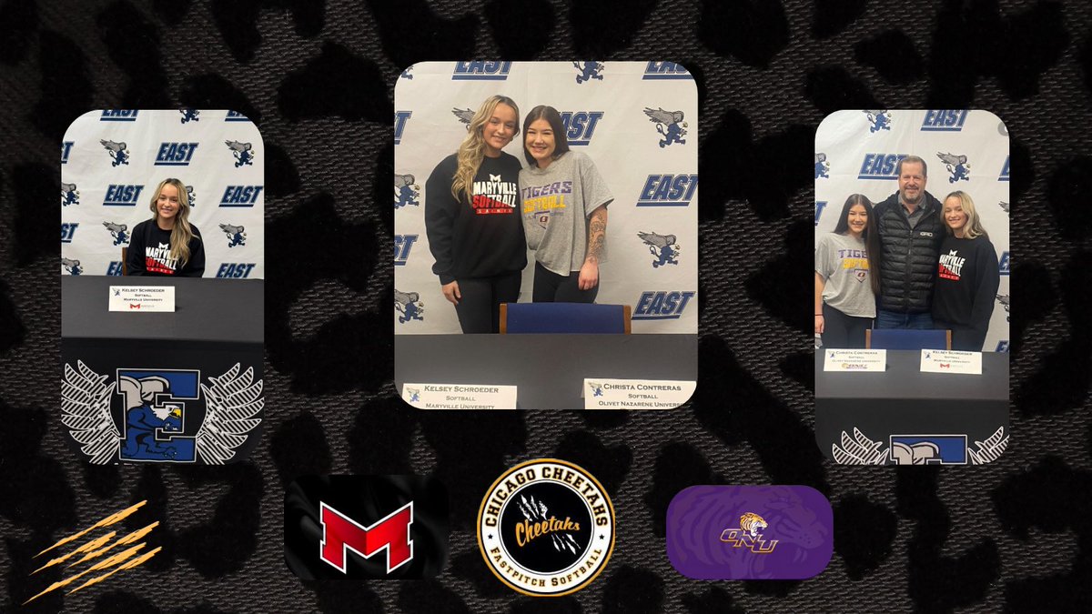 Chicago Cheetahs 18U BB (@bullockchicago) on Twitter photo Congratulations to our Maryville University commit <a href="/Kelseyschro/">Kelsey Schroeder</a> and Olivet Nazarene University commit <a href="/ChristaC2025/">Christa Contreras</a> on their signing day! We are so proud! 🐆➡️✍️
<a href="/BoDomeBville/">Bo Dome Bensenville</a> <a href="/SbCheetahs/">Chicago Cheetahs Organization</a> <a href="/Softball_ONU/">Olivet Nazarene Softball</a> <a href="/MUSaintsSB/">Maryville Softball</a> Congratulations to our Maryville University commit <a href="/Kelseyschro/">Kelsey Schroeder</a> and Olivet Nazarene University commit <a href="/ChristaC2025/">Christa Contreras</a> on their signing day! We are so proud! 🐆➡️✍️
<a href="/BoDomeBville/">Bo Dome Bensenville</a> <a href="/SbCheetahs/">Chicago Cheetahs Organization</a> <a href="/Softball_ONU/">Olivet Nazarene Softball</a> <a href="/MUSaintsSB/">Maryville Softball</a>