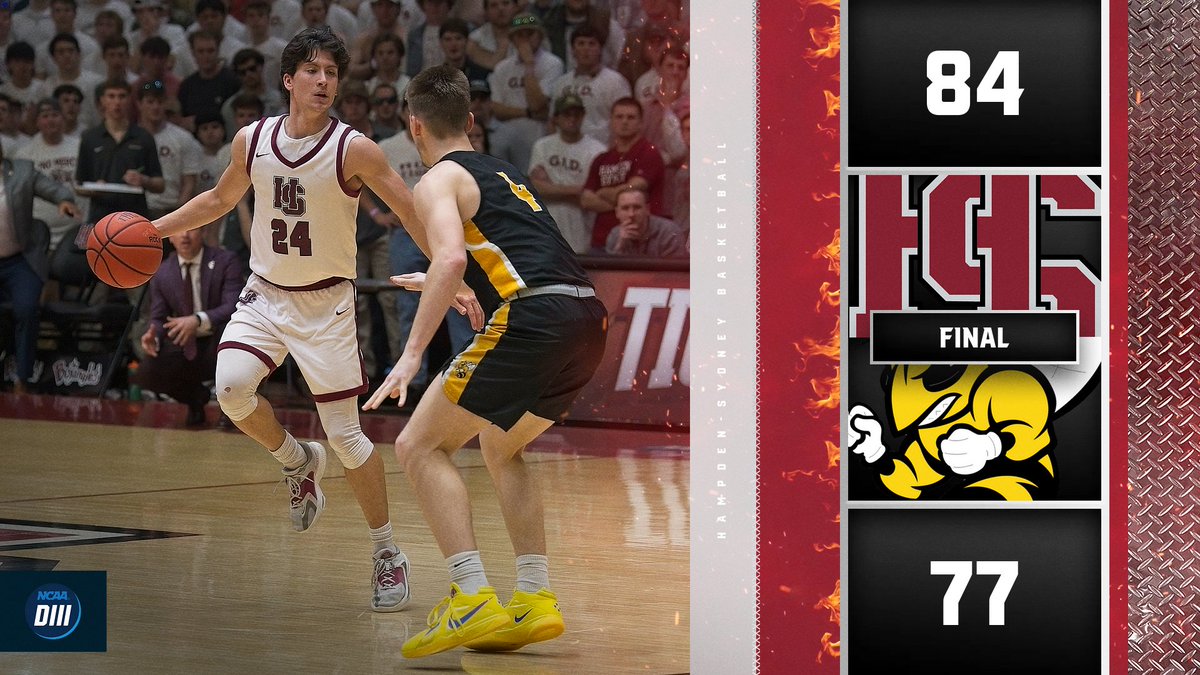 FINAL | No. 23 <a href="/HSCBasketball/">H-SC Basketball</a> (2-0) defeats visiting No. 7 Randolph-Macon (1-2) 84-77. Adam Brazil w/career-high 34 points, adding game-high 8 rebounds, Shane Fernald w/career-high 19 points, equaling career-highs 8 rebounds &amp; 6 assists. #RollTigers🐅 #GID #SOE #ODAC #d3hoops