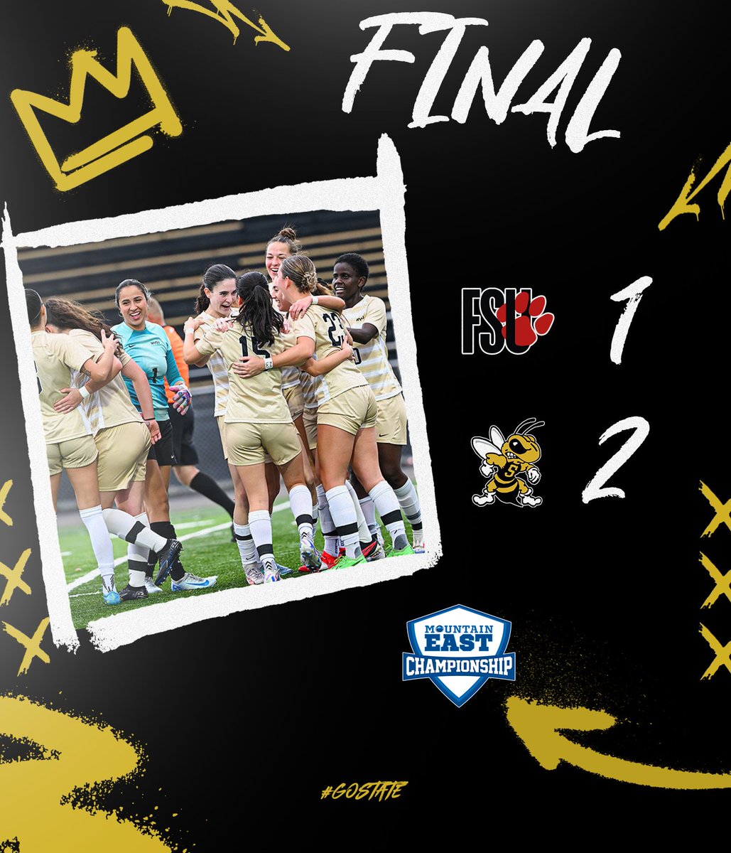 W-⚽️ | FINAL: WVSU 2, FROST 1
🟡 E. RENNIE: 1 G, 1 SOG
⚫️ L. KARAM: 1 G, 1 SOG
🟡 N. HIGASHI: 1 A
⚫️ L. GALINDO: 2 SV

HEADED TO THE 🚢‼️

Up Next: MEC Championship at UC - 11/17
#GoState 🐝