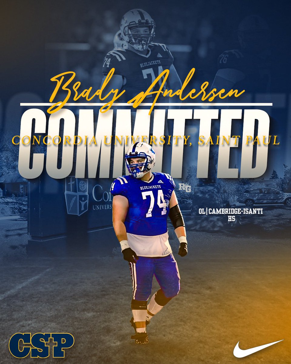 BradyAndersen79's tweet photo. Blessed to announce my commitment to @CSPBearsFB ! Can’t wait to get to work! 
#BuildingOnTheRock 🐻 

@CoachCurrierCSP @Concordia_OLine @bond_coach @_Coach_Stern_ @JakeMunkwitz @YouareaStudent1 @DevinVouk @CoachHoerth @PrepRedzoneMN @BluejacketFB https://t.co/JOF9rM5eiv
