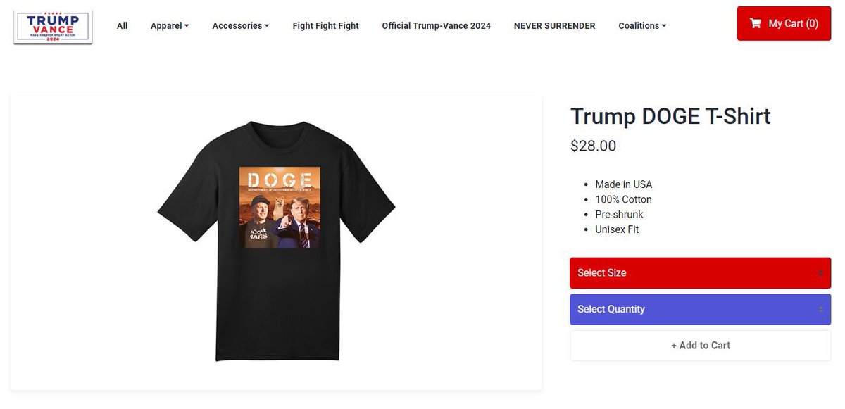 econohaiti's tweet photo. 👕 Donald Trump lance une collection de t-shirts « Department Of Government Efficiency » (D.O.G.E) en vente à 28 $ sur son site officiel.

#EconoHaiti https://t.co/W63uBdXLCf