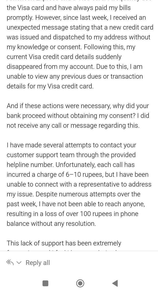 "<a href="/MyIndusIndBank/">IndusInd Bank</a> Disappointed with your service. A credit card dispatched without consent &amp; with two different no..
No direct way to reach cust. care, &amp; no response to my email after 3 days. Your chargeable no. just seems like a revenue source.
Please resolve this ASAP!