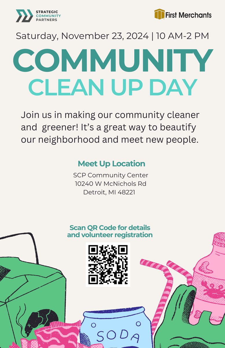 SCommPartners's tweet image. Join us for the #Fitzgerald Community Clean-Up on Nov 23! Team up with neighbors, First Merchants, &amp;amp; the SCP crew to keep our corridor shining!

Supplies, water, lunch, &amp;amp; a volunteer tee provided! Sign up via the link in our bio! 

#CommunityCleanUp #Volunteer #DoYourPart