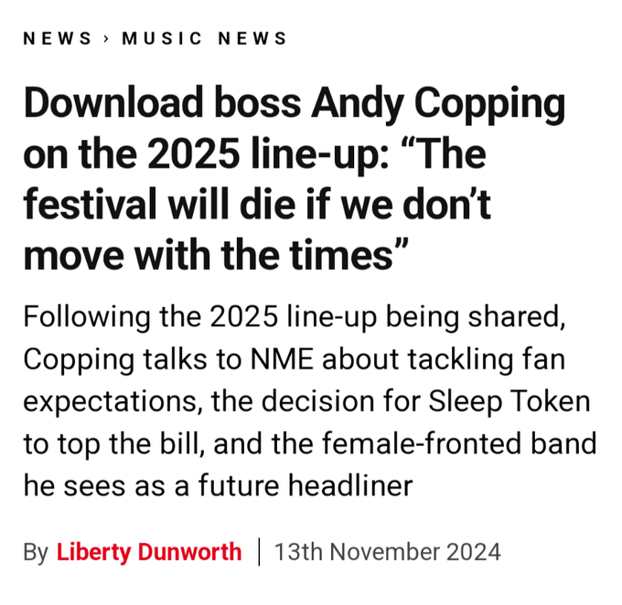 Moving with the times by *checks notes*... booking Green Day and Korn