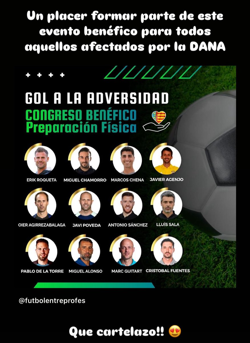 Si os gusta la preparación física, el entrenamiento, el fútbol… No os perdáis este evento que, además de estar formado por un grupo de profesionales de máximo nivel, tendrá una finalidad 100% benéfica para colaborar con todo lo sucedido en Valencia. 
👉🏻 futbolentreprofes.thrivecart.com/congreso-gol-a…