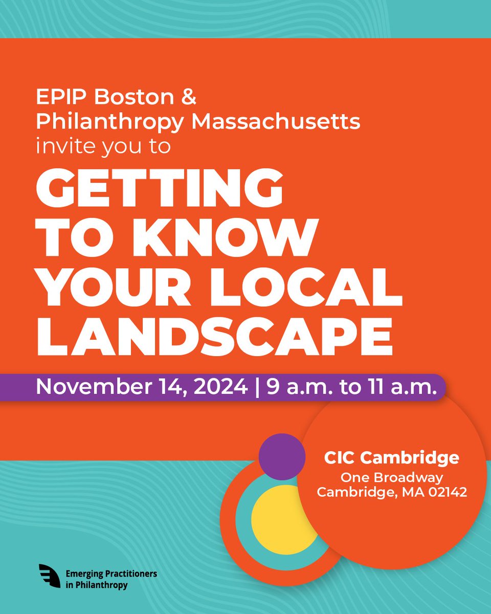 Join EPIP Boston and Philanthropy Massachusetts for a breakfast and networking event: Getting to Know Your Local Landscape. Network, learn more about the local philanthropic landscape, and hear from panelists on their diverse career paths.

epip.org/epip_boston_ge…