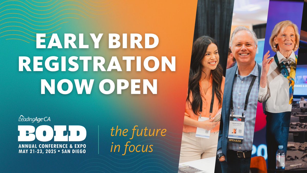Registration is now OPEN for our 2025 BOLD Annual Conference &amp; Expo, happening May 21-23, 2025, in San Diego, CA! s1.goeshow.com/leadingage_ca/… Lock in the best rates with Early Bird Pricing! (Prices go up after Thursday, November 28th) #BOLD2025 #leadingageca #thefutureinfocus