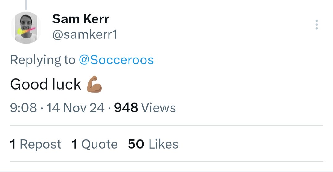 james_r_mcgrath's tweet image. I accept that Sam Kerr is wishing the Socceroos good luck, because it wouldn&apos;t be good if it was about something else...