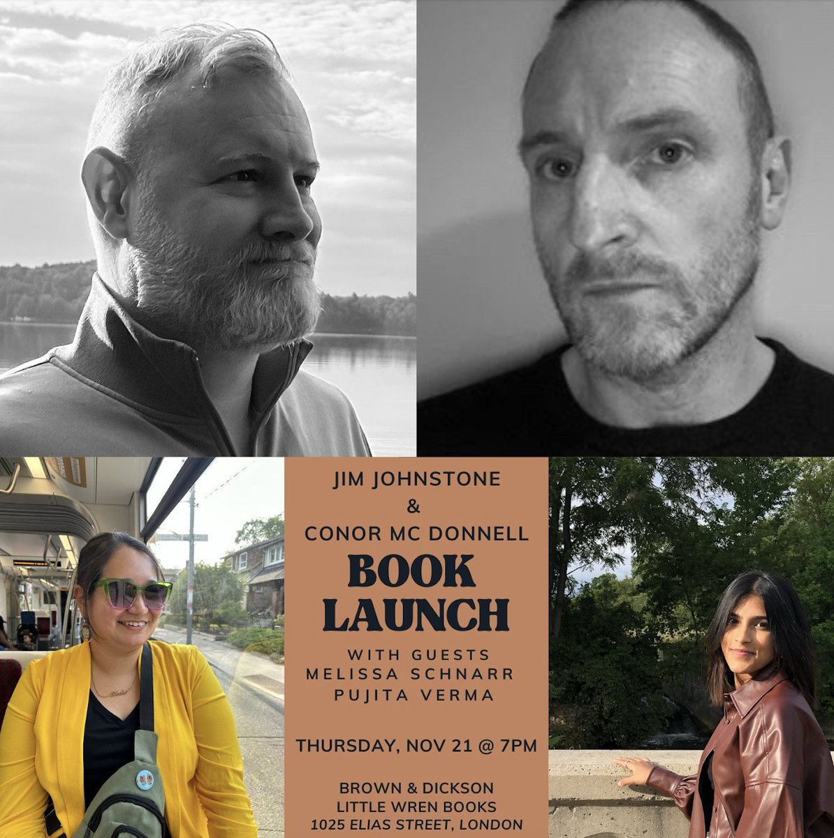 poetrylondon_ca's tweet photo. NEXT WEEK: London, ON launch for new books by Jim Johnstone &amp; Conor Mc Donnell, w/ special guests @melschnarr &amp; @pujitasco!

Thursday November 21st
7:00pm @brownanddickson
1025 Elias Street #ldnont #LittleWrenBooks 

Come hear great poetry/writing &amp; pick up a signed book! https://t.co/lKoidnkj2Z