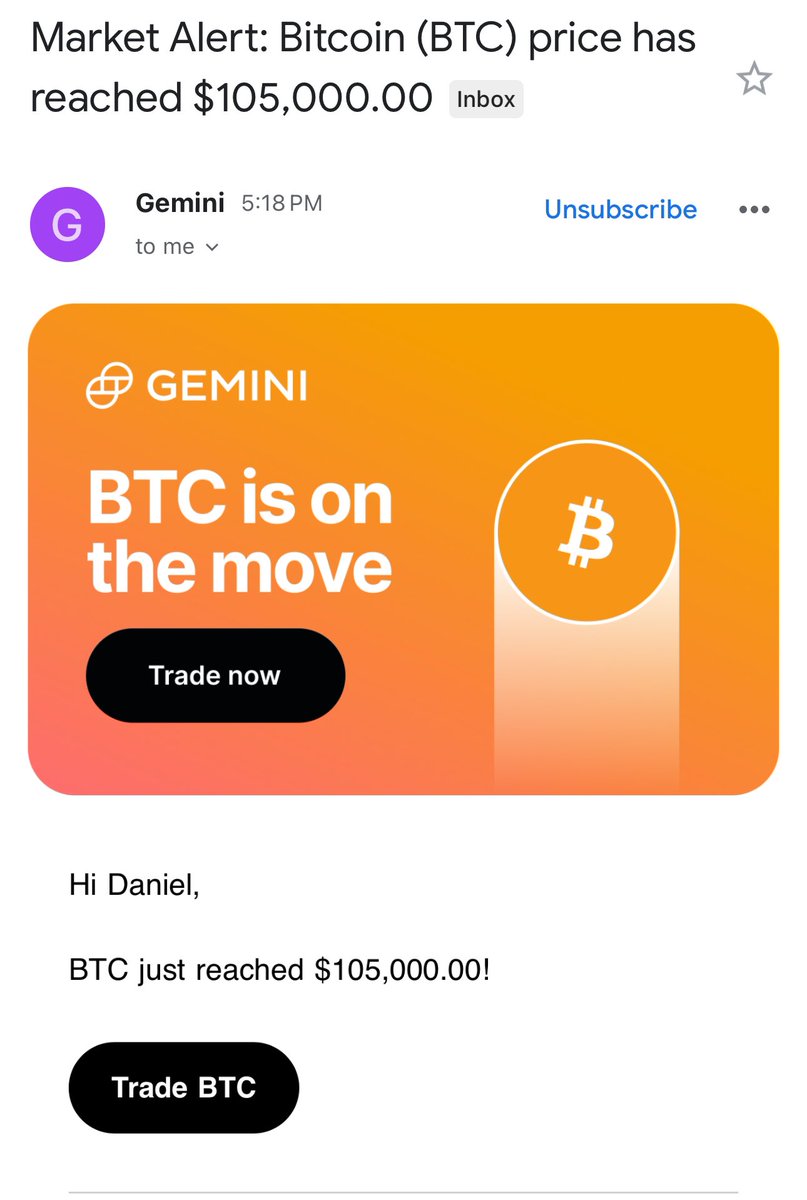 TpsStudio's tweet image. 🤔 @Gemini what is this email I just received! #bitcoin $105,000.00 #xrp #Crypto