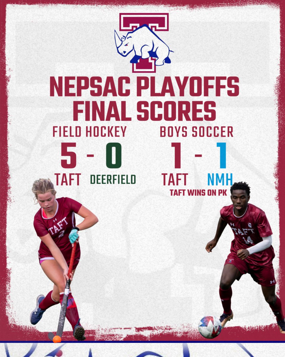 TAFT WINS!

Both @taftfieldhockey &amp; @taftschoolbvs are victorious in their Quarterfinal matches! 

🦏🏑  🦏⚽️ #taftathletics #gorhinos #gobigred #wearetaft