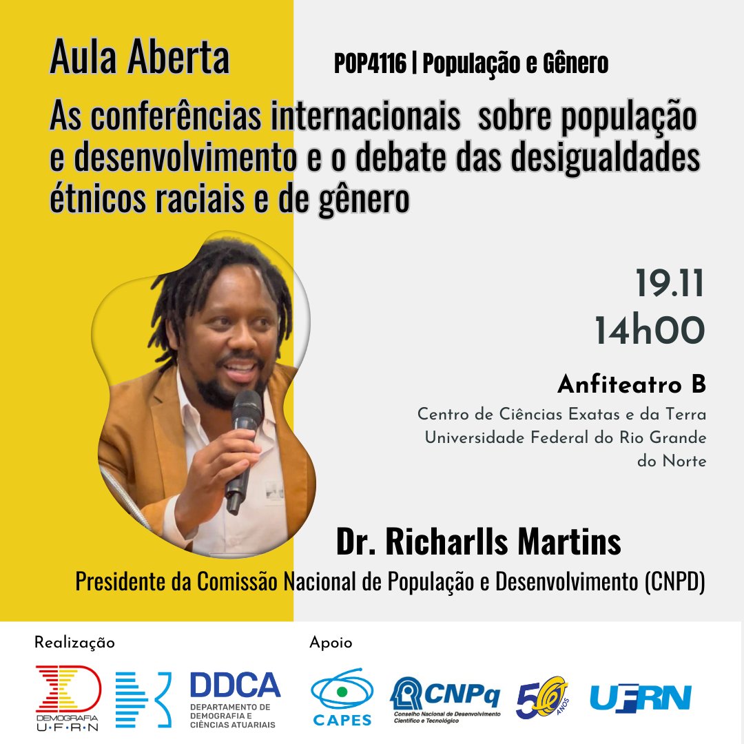 Na próxima semana, nos dias 18 e 19 de novembro, o PPGDem organiza o evento "Demografia e Interseccionalidades", na Semana da Consciência Negra.

No primeiro dia, teremos uma roda de conversa com mestrandos e doutorandos do PPGDem discutindo as desigualdades étnico-raciais