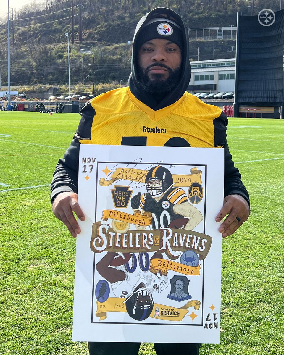 Pittsburgh Steelers (@steelers) on Twitter photo RP for your chance to win this signed <a href="/Roberts_52/">Elandon Roberts</a> Week 11 gameday poster ‼️
Get yours at the <a href="/SteelersShop/">Steelers Pro Shop</a> ➡️ bit.ly/3MxWUBf RP for your chance to win this signed <a href="/Roberts_52/">Elandon Roberts</a> Week 11 gameday poster ‼️
Get yours at the <a href="/SteelersShop/">Steelers Pro Shop</a> ➡️ bit.ly/3MxWUBf