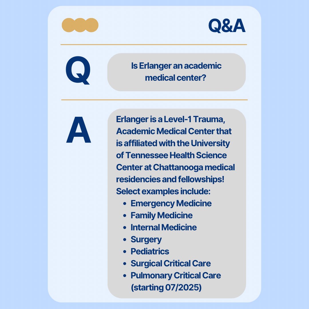 🚨FAQs: General Erlanger Information

❓Want to learn more about Erlanger’s Pharmacy Residencies? Message us, find us at midyear next month, or click the link in bio to learn more!