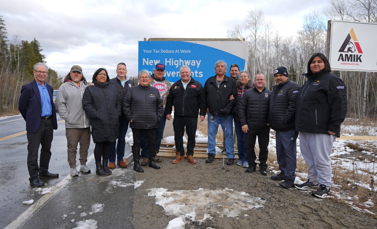 fordnation's tweet photo. I was thrilled to join @GregRickford and First Nations Chiefs in Greenstone to celebrate the completion of critical highway upgrades at the gateway to the Ring of Fire.

These upgrades will improve connections to the provincial highway network for local First Nations and support our plan to unlock generational economic opportunities in the North, including critical mineral development, in partnership with First Nations. 

Learn more: https://t.co/wvmYmccagF
