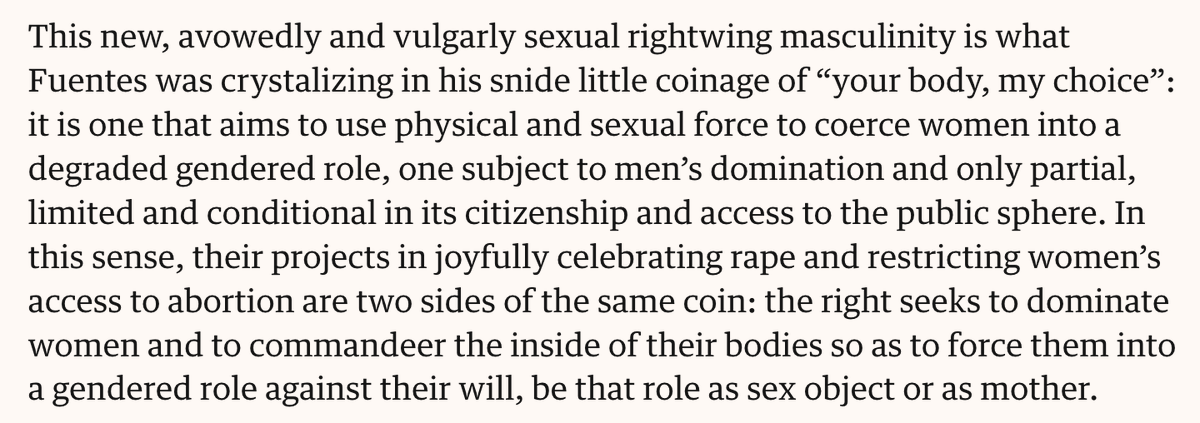 MichaelGLFlood's tweet photo. In short: The right has a politics of patriarchal sexual domination. This is what the Trump movement is, and what many of the men who voted for Trump hoped to achieve when they supported him.
5/5 https://t.co/VOhJlK4mlt