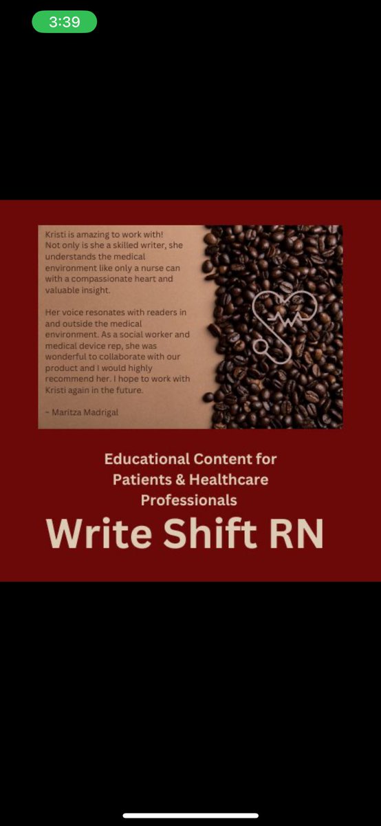writeshiftrn's tweet image. I am an RN writer, specializing in health and healthcare educational content. 

What do you need?
☕Articles
☕Blog posts
☕Curriculum
☕AI interactives
☕Educational scripts

I specialize in pediatric, cardiac, and medical-legal topics. 

Contact me if you need a writer!