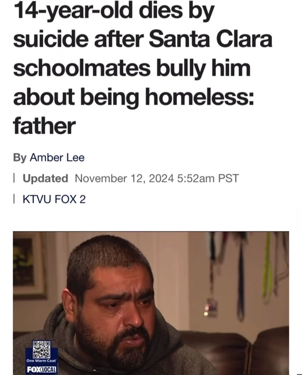 Absolutely heartbroken.

Children get their values from adults.

Adults and government officials constantly demonizing unhoused people as lazy, degenerate, dangerous failures - has violent consequences.

Teach your kids to be kind + that most of us are a paycheck away from this.