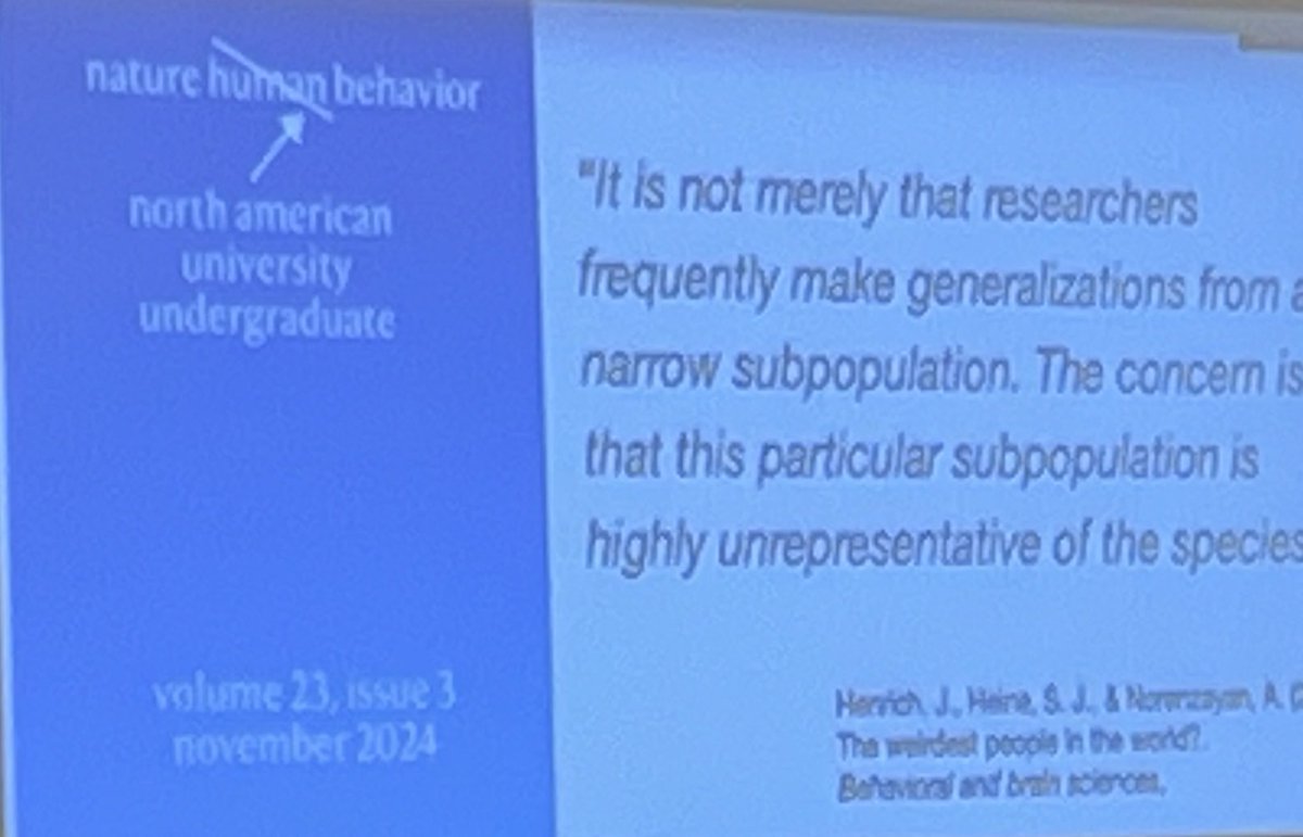 danielequercia's tweet image. What if “Nature Human Behavior” is actually “Nature North American University Undergrad Behavior”? #cscw2014