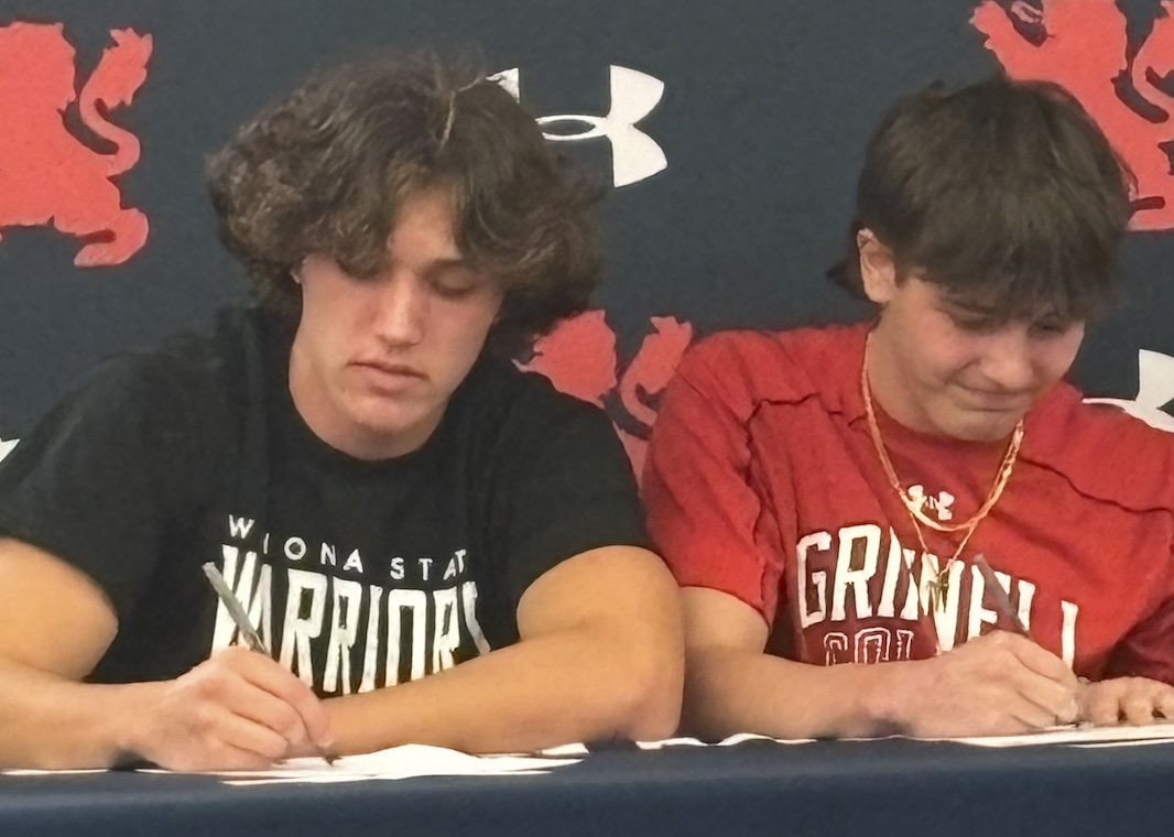 Congratulations to Brock Harer and Ryan Jackson on their commitments to play baseball at the college level!  Brock Harer will attend Winona State!  Ryan Jackson will move on to Grinnell College!  #GoLions #24 #1