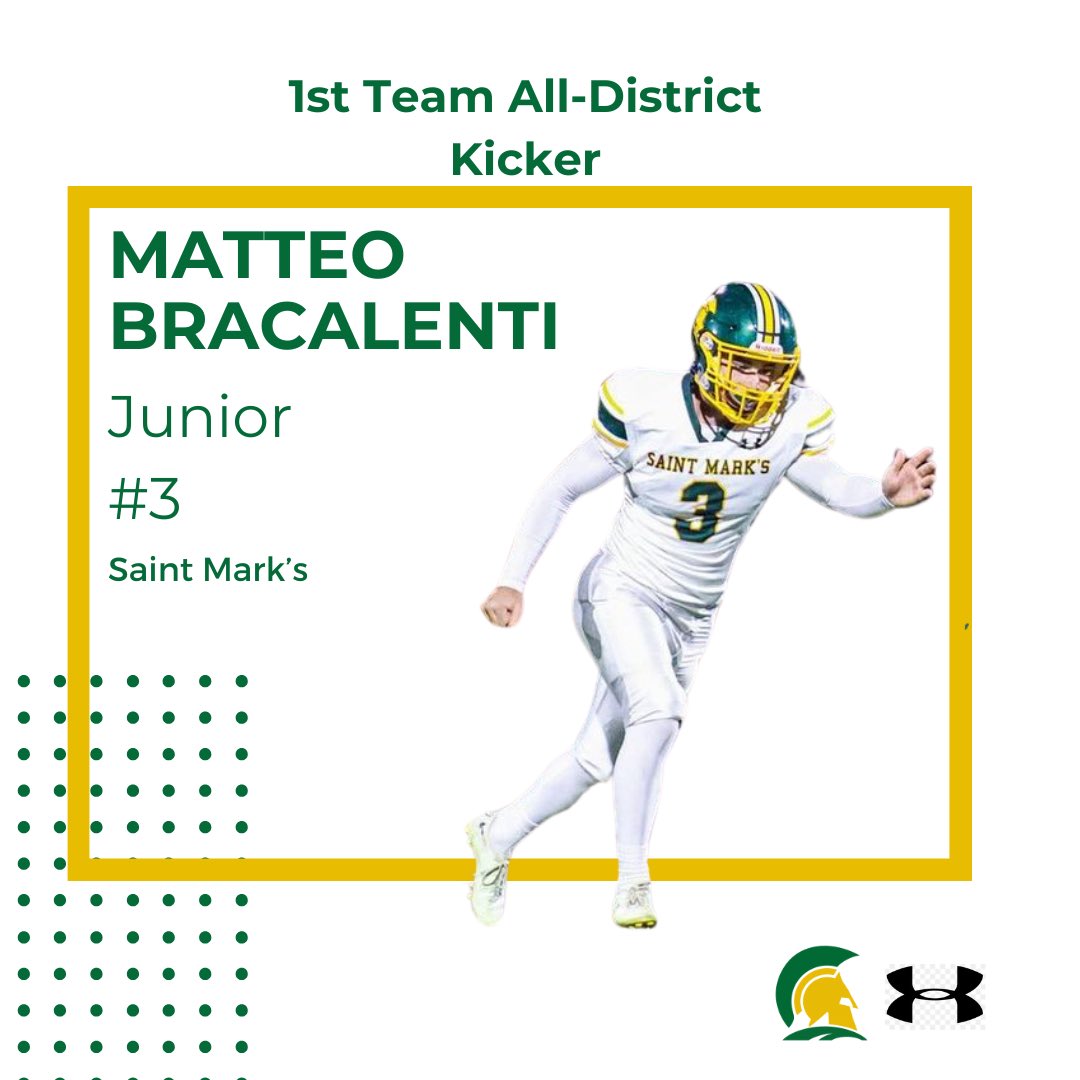 I am honored to receive the 3A 1st Team All District Kicker award. This recognition would not have been possible without the support of my coaches and teammates. <a href="/CoachWright_12/">Coach Joe Wright</a> <a href="/EddieMish22/">Coach Eddie Mish</a>