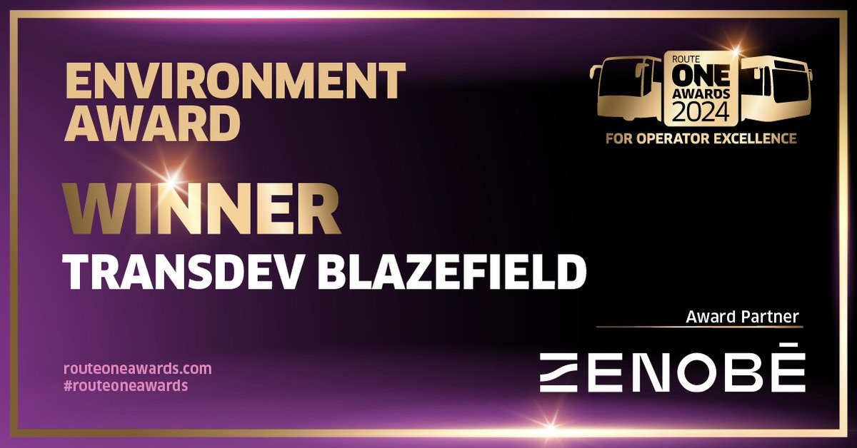 Congratulations to <a href="/Transdev/">Transdev Group</a> Blazefield! Winner of the Environment Award, partnered by <a href="/ZenobeEnergy/">Zenobe Energy</a>. #routeoneawards
