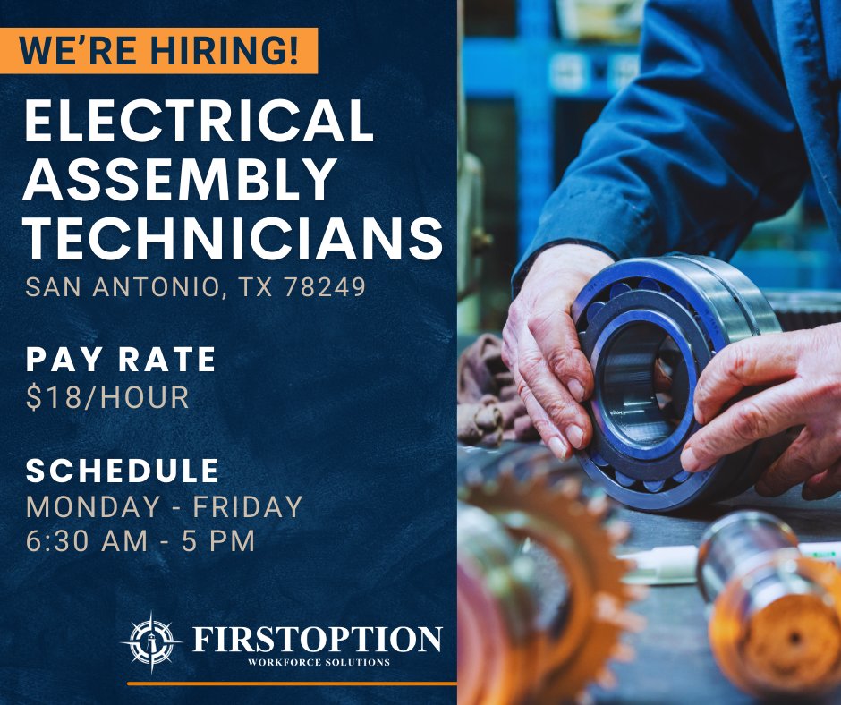 FirstOption1's tweet image. We're looking for experienced Assembly Operators to join our team in NW San Antonio - Apply today!

Interested? Apply Here→ tinyurl.com/5a598rds
Questions? Give us a call!→ 210-733-3700

#Assembly #Prodution #SanAntonio #Hiring #FirstOption