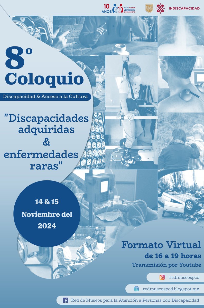Mañana a las 16 horas inicia el 8° Coloquio Discapacidad y Acceso a la Cultura" con los temas Discapacidades adquiridas y Enfermedades raras, los esperamos en bit.ly/RED8ocoloquio_1
Agradecemos el apoyo en la interpretación en LSM a Señando con Amor de Adaluz Vital