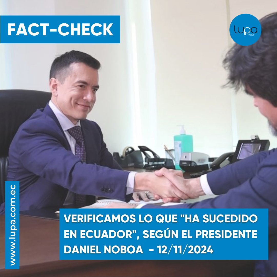 LupaMediaEC's tweet photo. 🔍#FactCheckLupa | El 12 de noviembre, el presidente Daniel Noboa dio la bienvenida al nuevo ministro de Gobierno, José De la Gasca, con una publicación en su cuenta de X. En ese post, Noboa incluyó una lista de acontecimientos y logros que, según él, han ocurrido en el país durante los 11 meses de su gobierno.

Aquí te presentamos 7 verificaciones de esa lista: 

1) 🔴 FALSO | “Se investigan las cuentas en paraísos fiscales del hijo de la vicepresidenta, son $7.2 millones”. 

En septiembre pasado, circularon en redes sociales supuestos documentos que señalan la existencia de tres cuentas empresariales vinculadas a Sebastián Barreiro Abad en jurisdicciones como Belice, reconocido como paraíso fiscal. Sin embargo, esta información no ha sido confirmada oficialmente, y hasta la fecha no se ha iniciado una investigación penal al respecto. Barreiro, hijo de la vicepresidenta suspendida Verónica Abad, presentó una denuncia por intimidación y acoso, en la que solicita asistencia penal internacional para verificar la existencia de dichas cuentas. Tanto Barreiro como su exasesor, Daniel Redrován, están actualmente procesados en el caso "Nene", que investiga un posible tráfico de influencias. 

🔍Fuentes:
Expreso - https://t.co/GeYOe77cI2 
Fiscalía General del Estado
Búsqueda de Procesos - Consejo de la Judicatura

2)🟡 FALTA CONTEXTO | “Investigan al alcalde de Guayaquil por subfacturación y tráfico ilegal de combustible subsidiado”.

Sí, el alcalde de Guayaquil, Aquiles Álvarez, está siendo investigado por presunta participación en una red de comercialización ilegal de combustibles, junto con otras 25 personas. Sin embargo, aún no se han determinado responsabilidades, ni siquiera se ha dado la audiencia de formulación de cargos que ha quedado en suspenso desde el pasadó 6 de noviembre. La denuncia fue presentada por el gobierno de Daniel Noboa el 12 de julio de 2024, y doce días después, la Fiscalía llevó a cabo operativos en varias empresas de Guayaquil y Milagro, entre ellas Copedesa, compañía que pertenece a la familia del alcalde Álvarez. 

🔍Fuentes:
Tweet Fiscalía - https://t.co/cnqvHY6sww
Tweet Aquiles - https://t.co/0N2uv9rUwX
Fiscalía General del Estado - https://t.co/h5zdxX8Amc
Caso triple A: formulación de cargos a Aquiles Alvarez se difiere hasta noviembre de 2024 - https://t.co/y0guhQbyfb
Caso Triple A, audiencia de formulación de cargos se suspendió por segunda ocasión- https://t.co/P8IB7rfnEM

3) 🟠ENGAÑOSO |  "Logramos reducir drásticamente la tendencia de homicidios en el país."

De acuerdo con el reporte oficial del Bloque de Seguridad, al comparar el período del 1 al 10 de noviembre de 2023 con el mismo período de 2024, se ha evidenciado una reducción del 18% en homicidios intencionales, pasando de 6.973 en 2023 a 5.717 en 2024. Aunque hay una disminución en muertes violentas, la tendencia ya venía en aumento desde 2016. Según los datos disponibles, 2024 ya se perfila como el segundo año más violento en la historia del Ecuador, solo detrás de 2023. 
 
🔍Fuentes:
Rueda de prensa del Bloque de Seguridad - 11/11/24 - https://t.co/2FQShIc1Cb
Portal de datos abiertos del Ministerio del Interior - https://t.co/TXzPVElNpj

4) 🟠ENGAÑOSO | “Reactivamos la cadena de pagos a proveedores ($12,752 millones pagados)"

El último boletín de prensa emitido por el Ministerio de Finanzas el 27 de agosto de 2024 señala que, durante el gobierno de Noboa, se pagaron USD 8.665 millones a proveedores del Estado y entidades públicas, de los cuales USD 2.727 millones correspondían a obligaciones de gobiernos anteriores. También señalan un aumento de USD 100 millones en el presupuesto del Ministerio de Salud (MSP) para cumplir con sus proveedores, como las clínicas de diálisis y SOLCA. Sin embargo, la Asociación de Centros de Diálisis del Ecuador anunció este 12 de noviembre que el MSP aún adeuda a las clínicas de diálisis más de USD 170 millones por 16 meses de impagos.

🔍Fuentes:
Ministerio de Finanzas - https://t.co/Ioj0xLpZ4Y
Centros de Diálisis de Ecuador - https://t.co/qeo036VEw8

5) 🟢VERDADERO | "Las exportaciones han crecido 11.3%" 

Según datos de la Federación Ecuatoriana de Exportadores (Fedexpor) y el Banco Central del Ecuador, las exportaciones totales del país alcanzaron USD 22.651 millones hasta agosto de 2024, lo que representa un aumento del 11,3% en comparación con el mismo período de 2023, cuando el valor fue de USD 20.347 millones.
Las exportaciones no petroleras ni mineras representaron el 61% del total y crecieron 11% respecto al periodo enero-agosto del año anterior. El sector agrícola y agroindustrial tuvo un crecimiento significativo del 24%. 

🔍Fuentes:
Fedexpor - https://t.co/YcAve9duqX
Banco Central del Ecuador

6) 🟠ENGAÑOSO | "Hemos roto récords en el sector petrolero (el ingreso se incrementó de $45 millones en enero a $326 millones en octubre, que significan $111millones más)".

Según reportes de Petroecuador, entre enero y agosto de 2024 se exportaron 75,4 millones de barriles de crudo, generando ingresos por USD 5.387,9 millones, una cifra superior a la del mismo período en 2023, cuando se exportaron 65,1 millones de barriles y se obtuvieron ingresos de USD 4.216,5 millones. Sin embargo, el Observatorio de la Política Fiscal señala que los ingresos petroleros destinados al Presupuesto General del Estado fueron menores en 2024 que en el mismo periodo de 2023, pasando de USD 1.234 millones en 2023 a USD 1.107 millones en 2024. Es decir, se exportó más, pero el fisco recibió menos ingresos.

Petroecuador afirmó el 30 de septiembre de 2024 en un comunicado que ha generado  ingresos en USD 348 millones por la venta petrolera y que se exportarán en octubre un total de 5.040.000 barriles de crudo. 

🔍Fuentes:
Petroecuador - https://t.co/LJckN1iJY1
Petroecuador anuncia que exportó más crudo en 2024, pero los ingresos petroleros siguen a la baja - https://t.co/3K64tIrTxH

7) 🟠ENGAÑOSO | Hemos entregado más de 100 mil becas a jóvenes y creado el programa Jóvenes en Acción.

En #LupaMedia ya habíamos verificado esta afirmación del presidente. Aunque es cierto que la Secretaría de Educación Superior ha ofertado alrededor de 100 mil becas durante el gobierno de Noboa, no todas han sido adjudicadas o "ya han sido entregadas". Según información que solicitamos a la Secretaría de Educación Superior, entre noviembre de 2023 y junio de 2024 se ofrecieron 10 programas de becas y ayudas económicas, beneficiando a un total de 94,070 personas. Sin embargo, solo el 15% ya habían sido adjudicadas, mientras que el 85% restante, correspondiente al programa Becas Futuro Femenino, aún estaban en proceso de adjudicación.

🔍Fuentes:
Pedido de verificación a la Senescyt
Verificación realizada el 30 de agosto de 2024 - https://t.co/x4XkLrojgZ