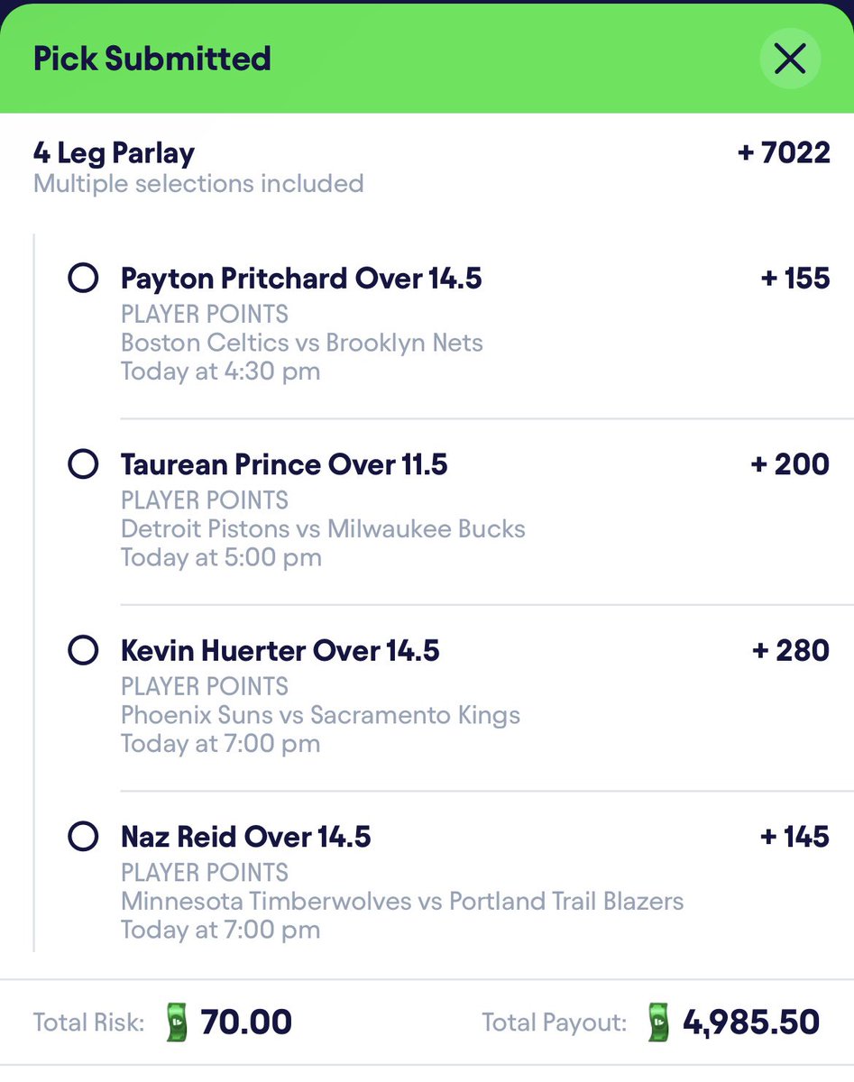 RiooBets's tweet image. 🚨NBA LOTTO

Here’s a 4 leg I’m running tonight.
Shop around you can probably find better value 
- Goodluck if tailing 🔥🤞🏻🧪

 #nba #WNBA   #trending #meme #mlb #baseball #basketball #twitter #trend #TrendingNow #nfl  #mma #ufc #prizepicks #boxing  #viral #wwe #pga #sports…