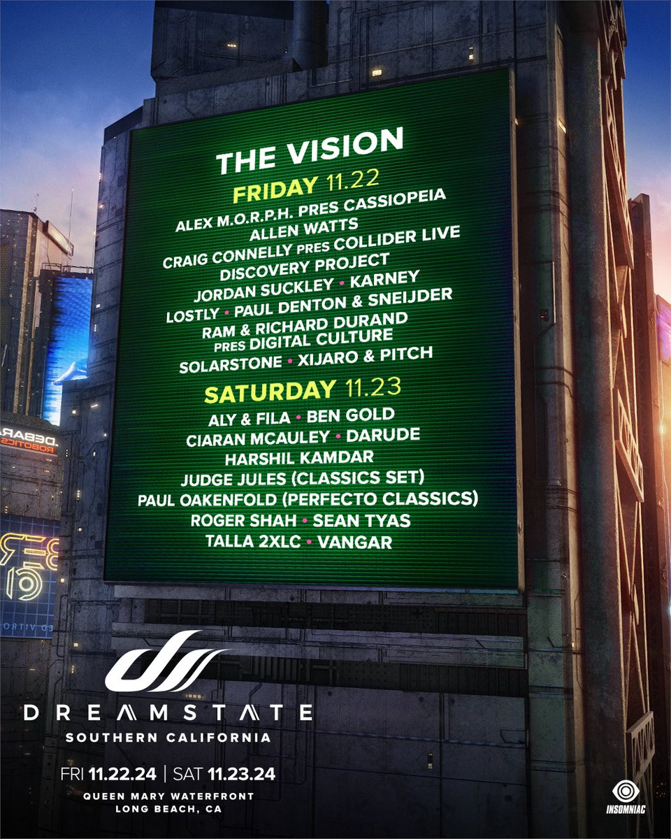 Step into The Vision with <a href="/BenGoldMusic/">Ben Gold</a>, <a href="/craig_connelly/">Craig Connelly</a>, <a href="/Darudevil/">Darude</a>, where boundless beats and euphoria await. 👁✨ 

Due to unforeseen circumstances Andy Moor and Factor B will no longer be joining us. Please welcome <a href="/alyandfila/">Aly & Fila</a> and <a href="/djciaranmcauley/">Ciaran McAuley</a>.