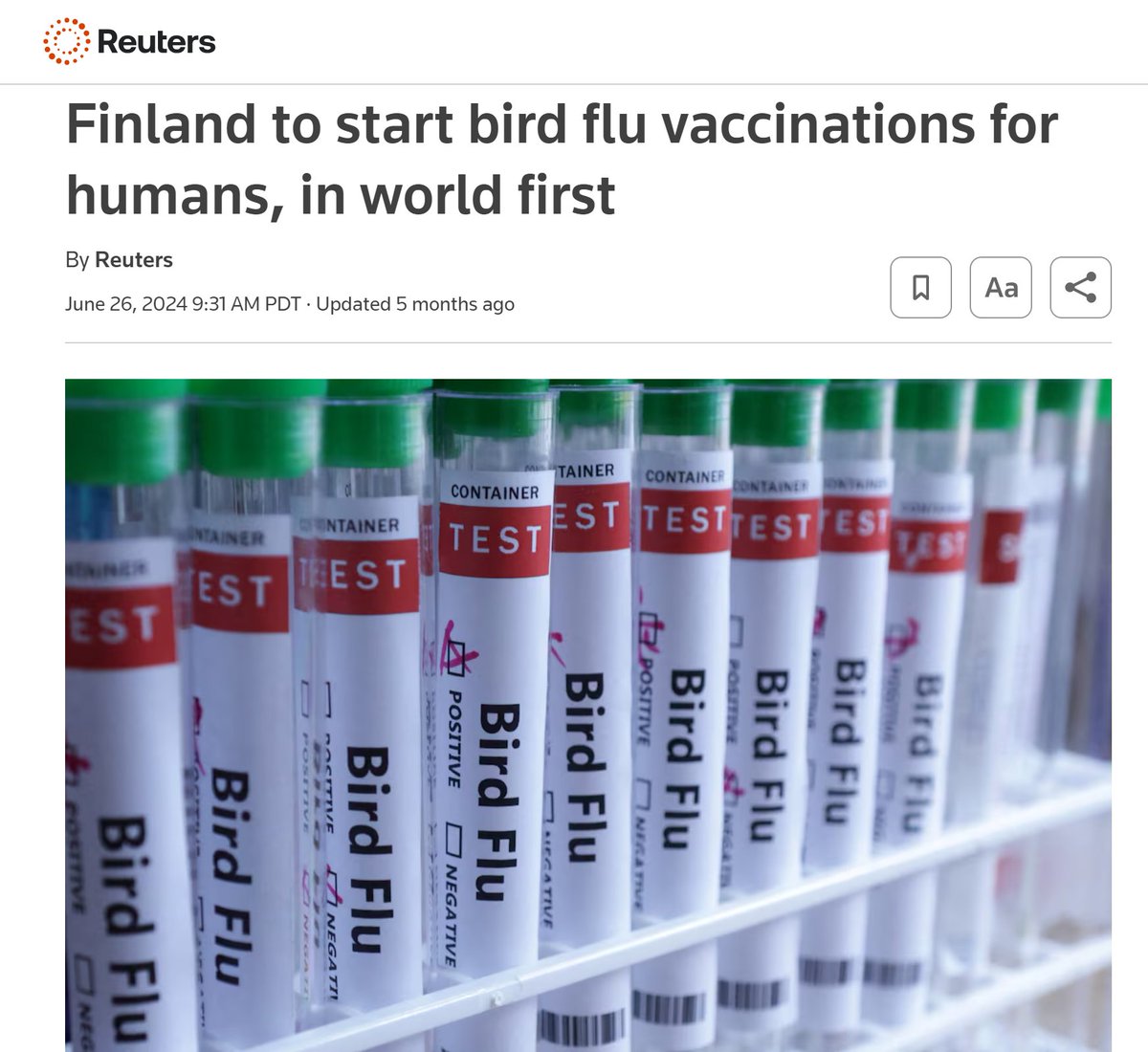 Remember 5 months ago when Finland quietly started vaccinating their population, even without having any #H5N1 cases?
