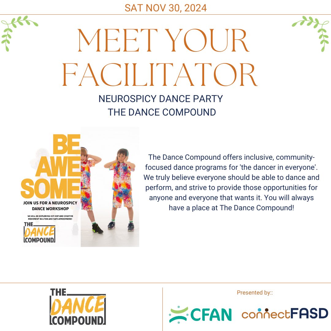Join us on Sat Nov 30th at 1pm - for our Neurospicy Dance Party brought to you by the Dance Compound 🤩

Entire day of workshops registration here: 

canadahelps.org/en/charities/t…

Individual workshop - Neurospicy Dance Party - registration link here: 

canadahelps.org/en/charities/t…