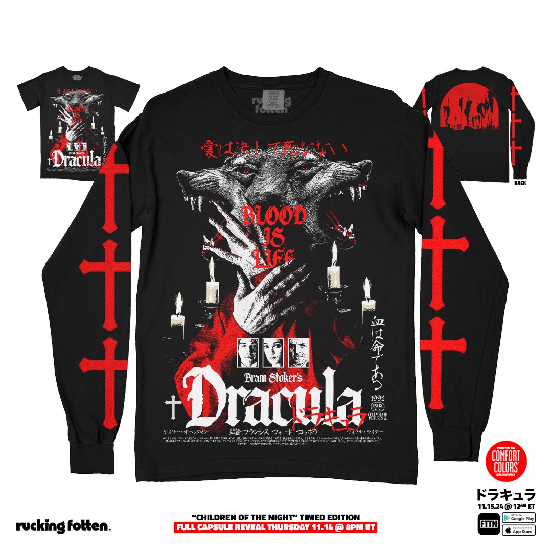 Ruckingfotten's tweet image. Introducing “CHILDREN OF THE NIGHT” timed edition releases part of our OCEANS OF TIME capsule available Friday 11.15 @ 12AM ET / Early access @ 11:30PM ET exclusively on the FTTN App
Full capsule reveal TOMORROW 11.14 @ 8PM ET
#dracula #BramStokersDracula