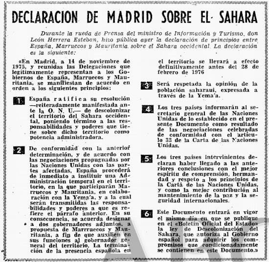 Mediante la✒️de los "Acuerdos Tripartitos de Madrid", 🇪🇦pretendía desvincularse de sus responsabilidades como potencia administradora del #SaharaOccidental.

#49años después,sigue siendo responsable y teniendo la obligación de contribuir a la descolonización del🇪🇭

¡Sahara libre!