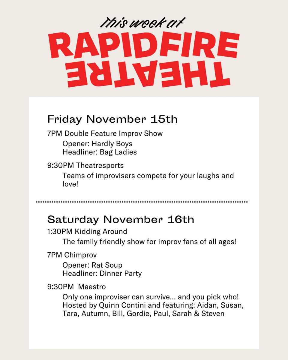 Here’s what’s on this week at Rapid Fire Theatre!