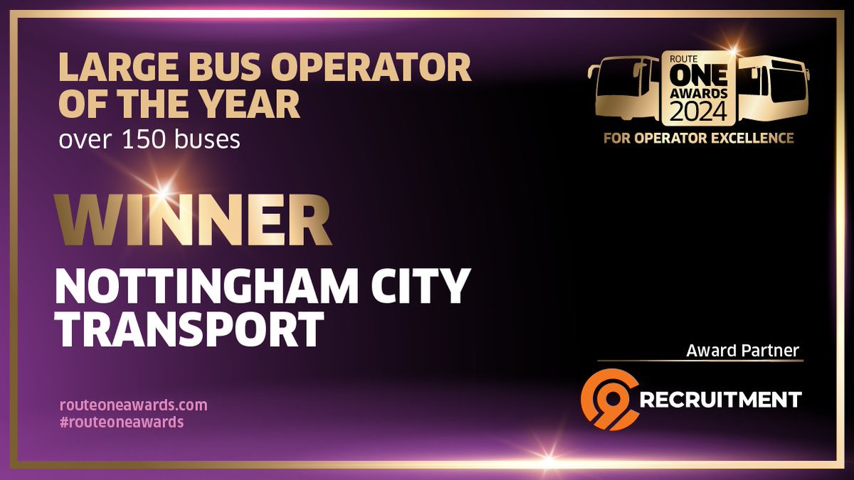 routeone Magazine (@routeoneteam) on Twitter photo Congratulations to <a href="/NCT_Buses/">Nottingham City Transport</a>! Winner of the Large Bus Operator of the Year (over 150 buses) Award, partnered by C9 Recruitment. #routeoneawards Congratulations to <a href="/NCT_Buses/">Nottingham City Transport</a>! Winner of the Large Bus Operator of the Year (over 150 buses) Award, partnered by C9 Recruitment. #routeoneawards