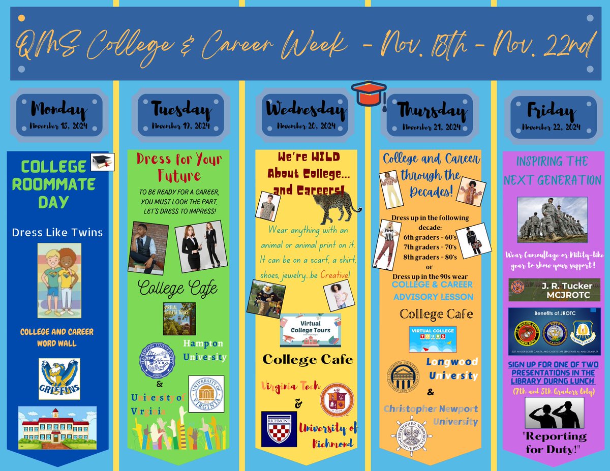 QMSCounseling (@qcounseling) on Twitter photo Coming up at the Q next week ... it's our annual College & Career Week! <a href="/QMSGriffins/">Quioccasin Middle School</a> <a href="/QMSPTSO/">Quioccasin Middle School PTSO</a> @HCPSCounselors
canva.com/design/DAF0bJO⦠Coming up at the Q next week ... it's our annual College & Career Week! <a href="/QMSGriffins/">Quioccasin Middle School</a> <a href="/QMSPTSO/">Quioccasin Middle School PTSO</a> @HCPSCounselors
canva.com/design/DAF0bJOβ¦