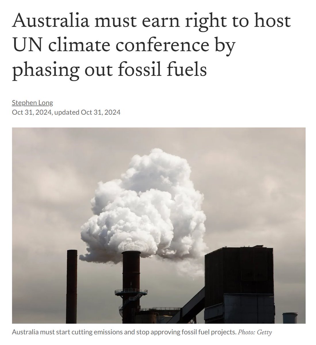 If Australia wants to host a COP, it needs to be serious about cutting emissions from coal and gas.

Continuing to open new gas and coal mines is undermining our credibility, and causing irreversible harm to the planet.

<a href="/StephenLongAus/">Stephen Long</a> in <a href="/TheNewDailyAu/">The New Daily</a>.
thenewdaily.com.au/news/politics/…