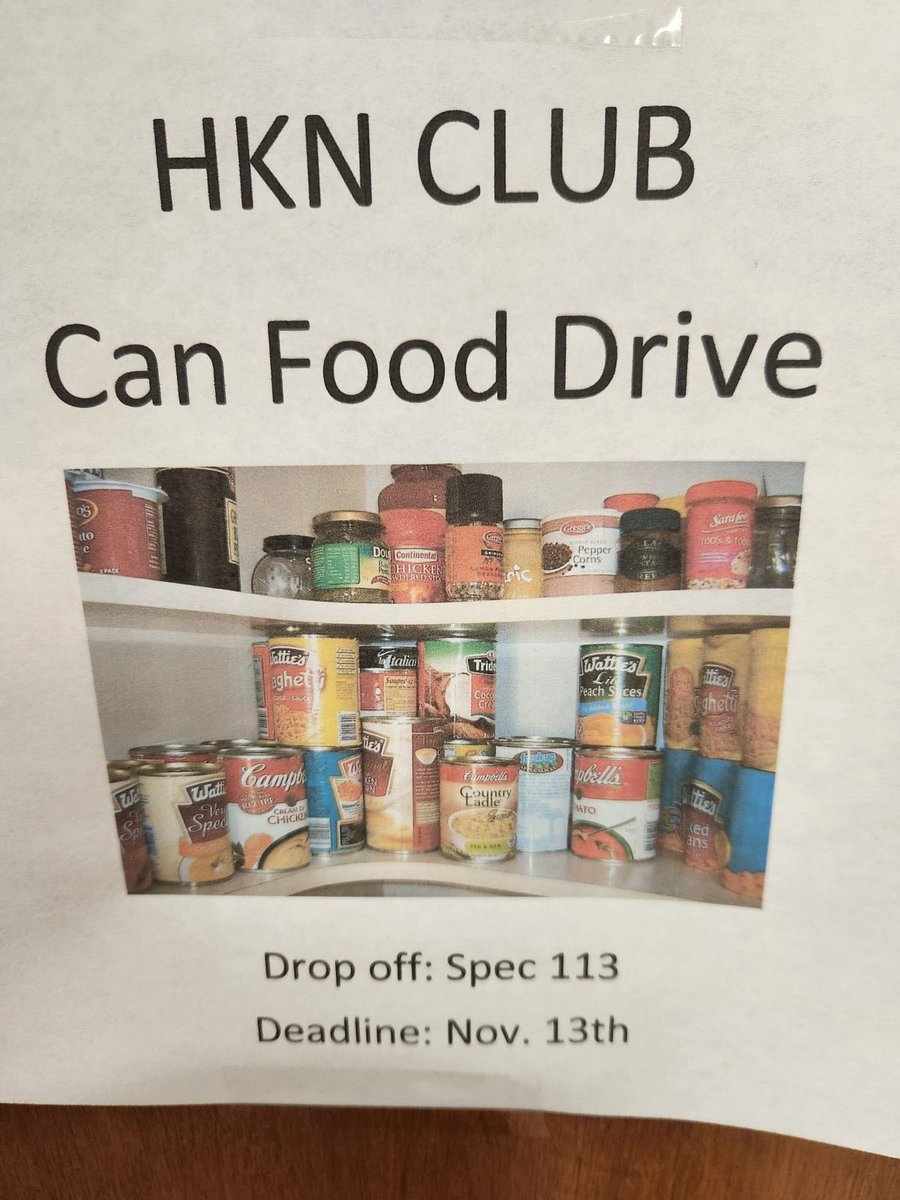 HKNClub's tweet photo. The HKN club had a can food drive, which were then donated to the Javelina Care Closet, First Baptist Church-Kingsville, and Second Baptist Church-Corpus Christi! Thank you to all those who have helped out with their donations!💙💛 https://t.co/fQd9czNnpD