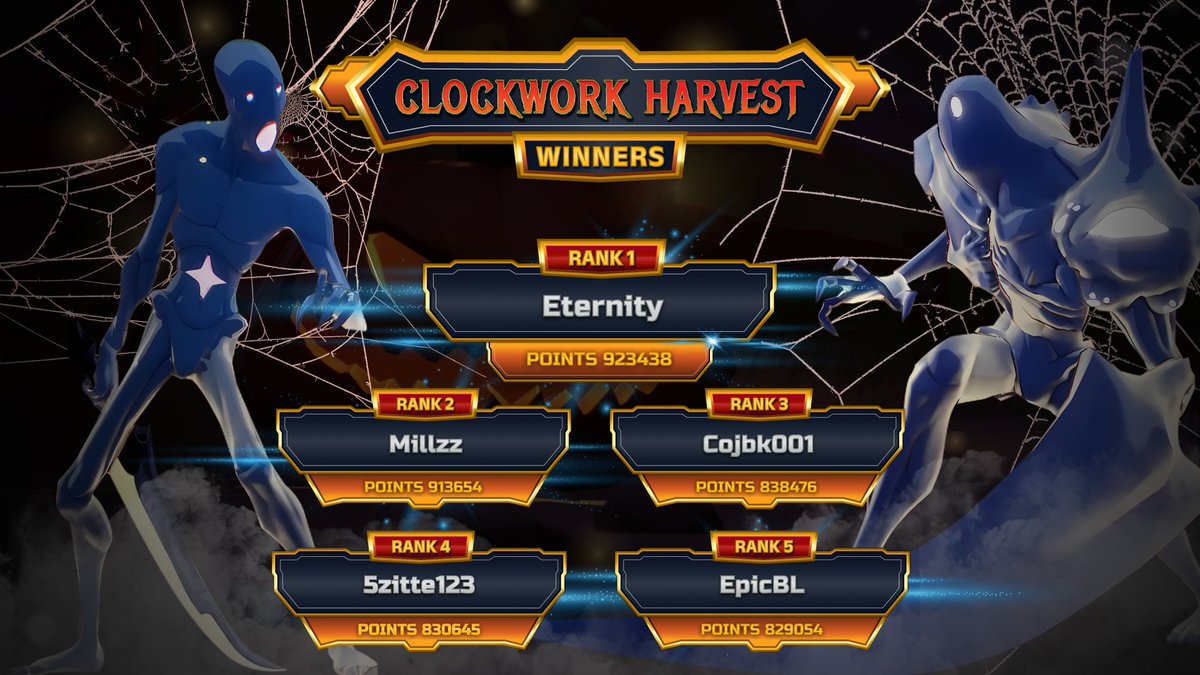 🎃The results for the Clockwork Harvest Leaderboard are in!🎃 

👻 We want to extend our congratulations to the winner, Eternity, as well as to all the participants!

More here: discord.com/channels/66634…