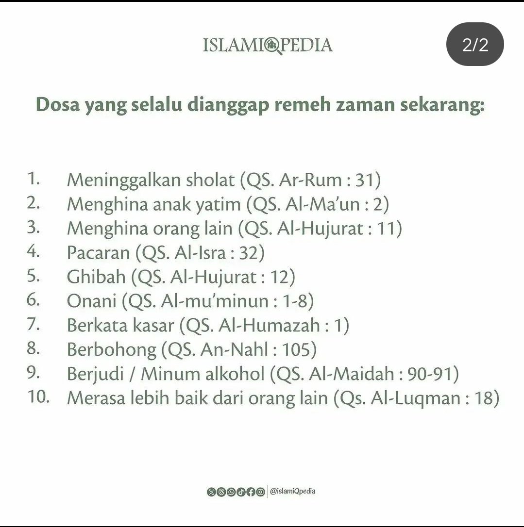 DiaraFathiya's tweet photo. Dosa yang selalu dianggap remeh zaman sekarang😔