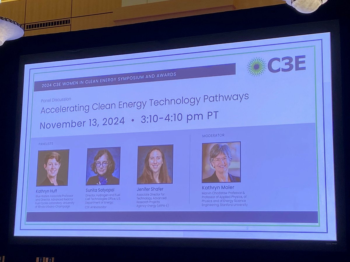 C3E Women in Clean Energy (@c3e_energywomen) on Twitter photo Join the C3E livestream at c3e.org/livestream to hear a panel on accelerating #CleanEnergy technology pathways, moderated by Kam Moler of <a href="/StanfordEnergy/">Stanford ENERGY</a> <a href="/SLAClab/">SLAC</a>, with panelists Kathryn Huff of <a href="/UofIllinois/">University of Illinois</a>, C3E Ambassador Sunita Satyapal of <a href="/ENERGY/">U.S. Department of Energy</a>, & Jen Shafer of <a href="/ENERGY/">U.S. Department of Energy</a> Join the C3E livestream at c3e.org/livestream to hear a panel on accelerating #CleanEnergy technology pathways, moderated by Kam Moler of <a href="/StanfordEnergy/">Stanford ENERGY</a> <a href="/SLAClab/">SLAC</a>, with panelists Kathryn Huff of <a href="/UofIllinois/">University of Illinois</a>, C3E Ambassador Sunita Satyapal of <a href="/ENERGY/">U.S. Department of Energy</a>, & Jen Shafer of <a href="/ENERGY/">U.S. Department of Energy</a>